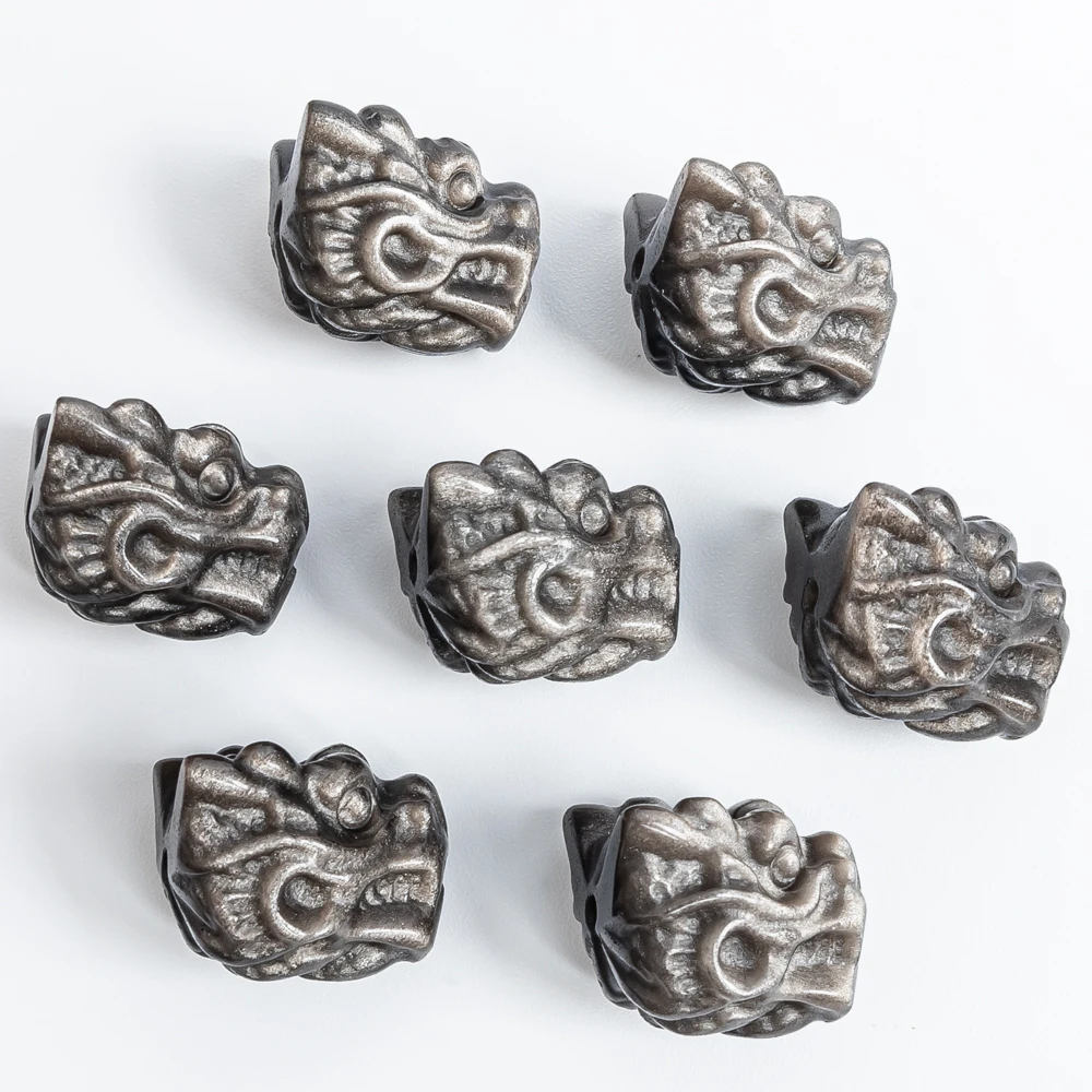

5 шт., подвеска из натурального серебра с головой дракона обсидиана, 15x19 мм, подвеска азиатского императорского дракона с отверстием для изготовления ювелирных изделий, ожерелье