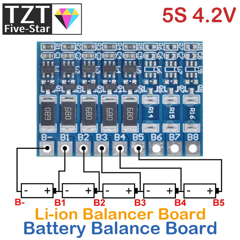 TZT 5S 4.2v li-ion balancer board 18650 21V li-ion balncing full charge battery balance board