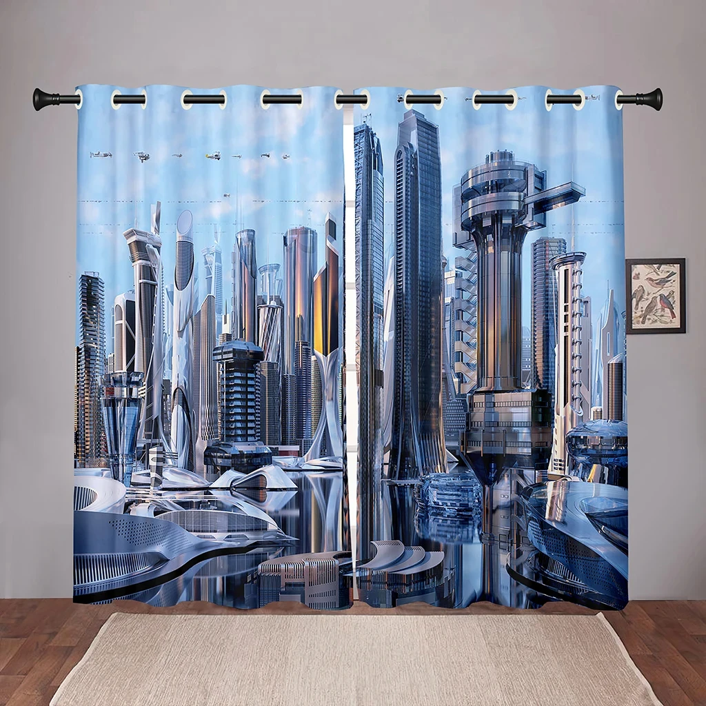 Future Cyberpunk City Sky on Sale Blackout Window Curtain for Bedroom Living Room Bathroom Kicthen Door High Shading New Pattern