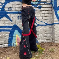 Autumn Winter New Straight Tube Y2k Jeans Ladies Darkness European and American Style Women's Pants Star Print Baggy Pants Woman