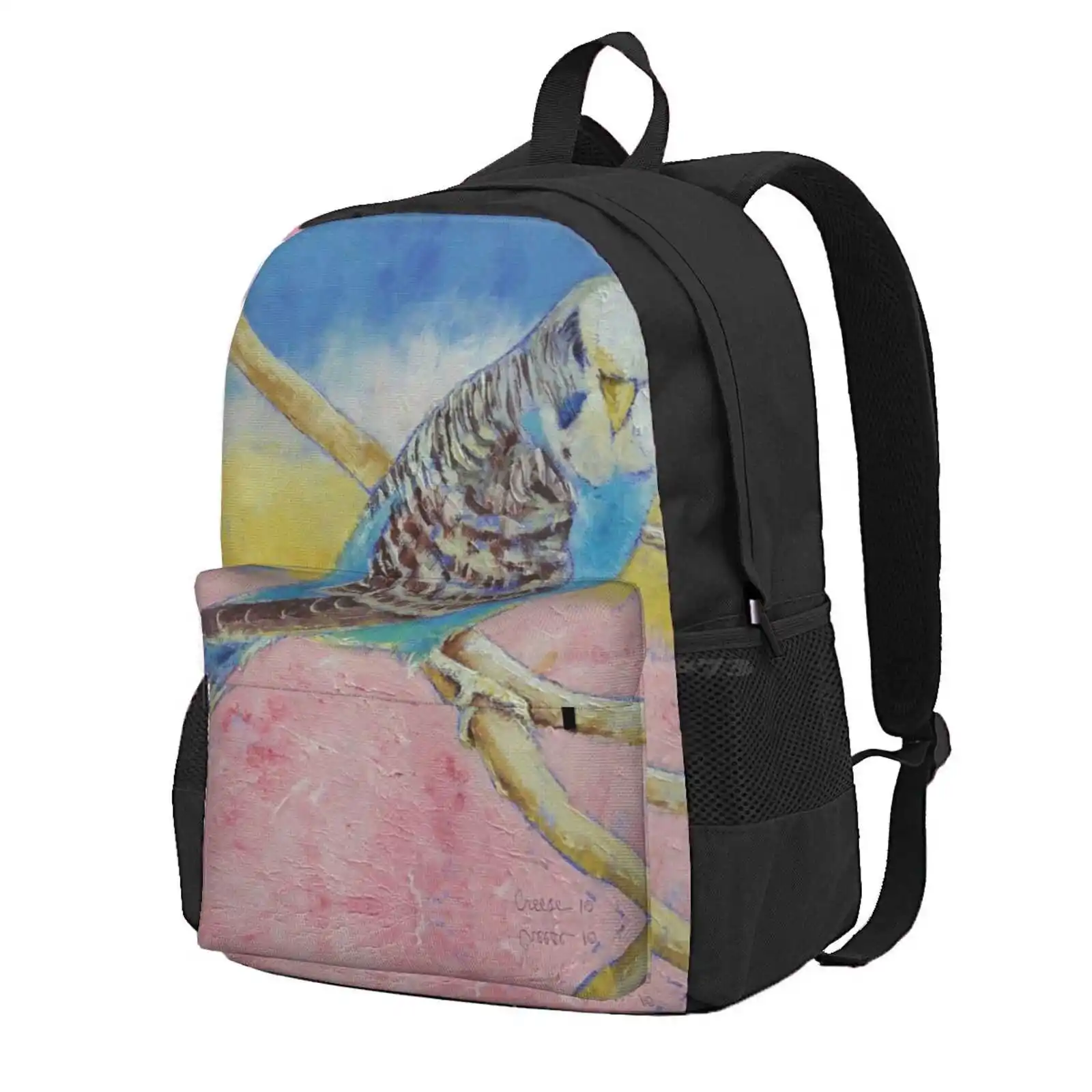 

Sky Blue Budgie Hot Sale Schoolbag Backpack Fashion Bags Michael Oil Painting Parakeet Parrot Perico Perruche Sittich Budgies