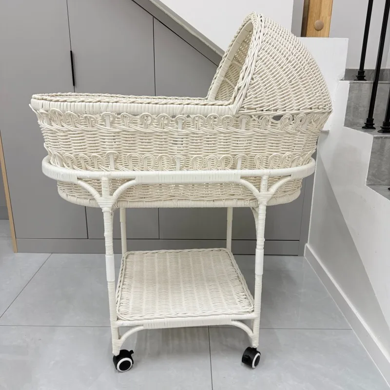 2026 New Rattan Baby Moses Basket Hand Weaving Portable Sleeping Basket Newborn Cradle Crib