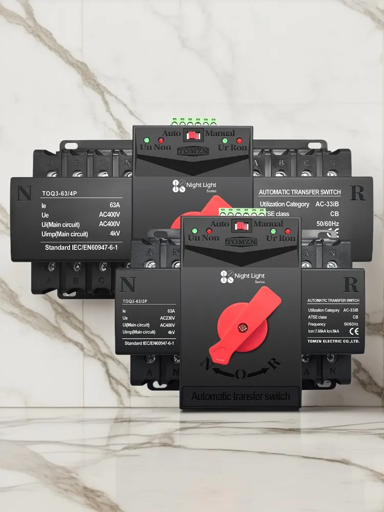 TOMZN TOQ3 disjoncteur intégré Protection contre les courts-circuits Protection contre les surcharges 2 entrées 2/1 sortie 2P 4P 63A 125A veilleuse