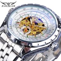 Jaragar Brand Classic Automatic Mens Watch Relojes Hombre Silver Skeleton Steel Sport Business Mechanical Clock Watches Relogio