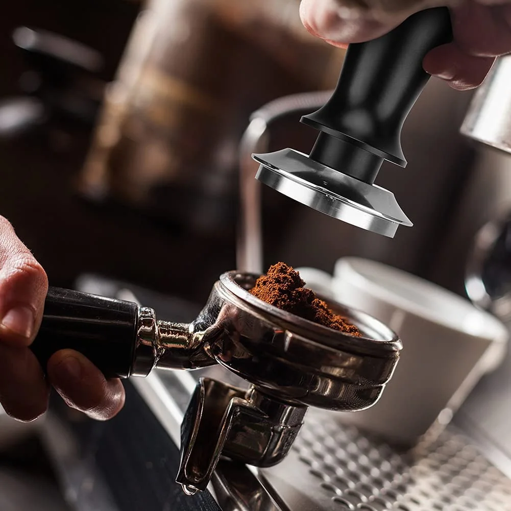 A96K-Calibrated Espresso Tamper Coffee Tamper With Spring Loaded Tamper Tool Powder Press With Flat Stainless Steel Base
