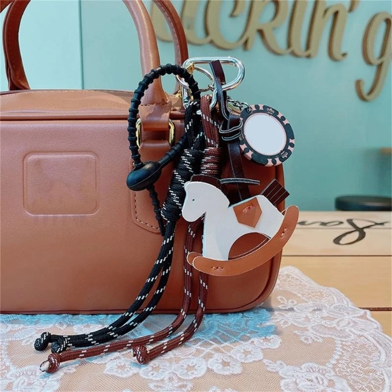 

652F Creative Leather Horse Keychain Pendant With Braided Rope Bag Charm Perfect For Car Keys And Bags Decoration