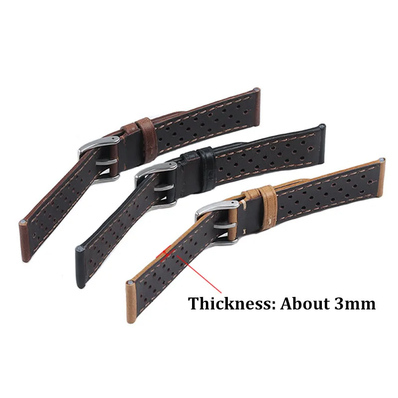 18mm 20mm 22mm Genuine Leather Watch Strap Breathable Handcrafted Cowhide Leather Belt Bracelet Universal Women Men Watch Band