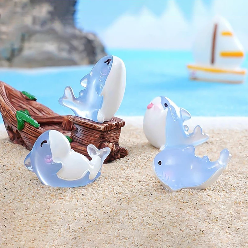 Micro Landscape Creative Glow-in-the-dark Cute Little Shark Figurine Landscaping Diy Decorations Home Desktop Ornaments