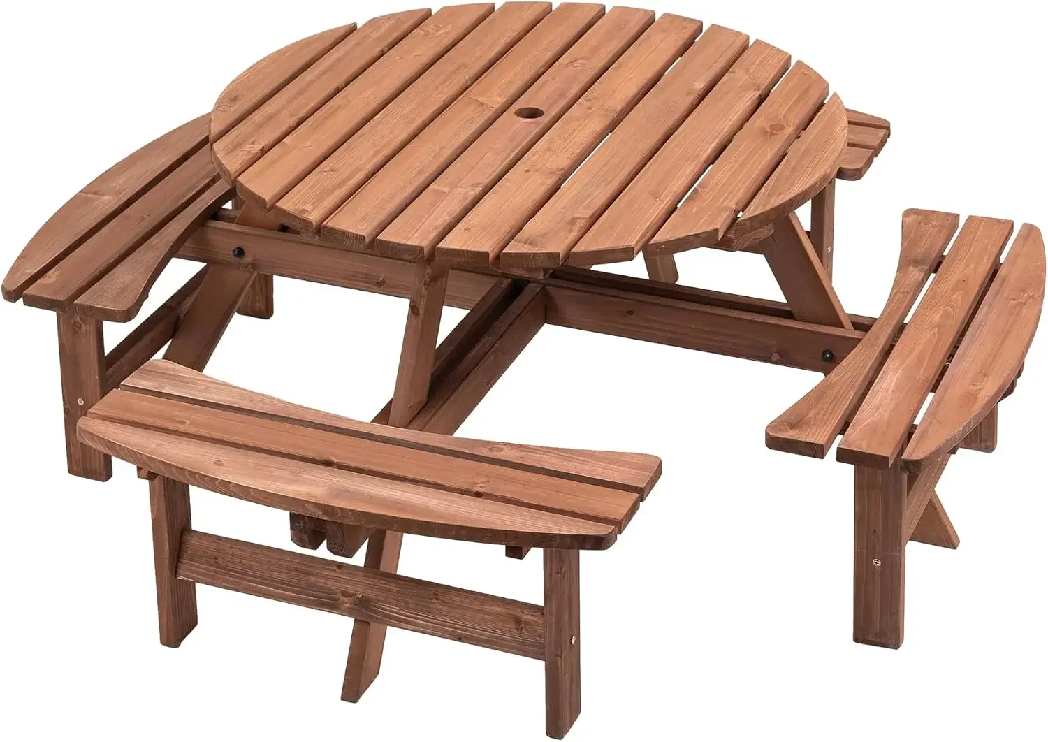 8 Person Outdoor Round Wooden Picnic Table, Circular Camping Dining Table with 4 Seats for Patio, Backyard, Garden, DIY w/ 4 Bui