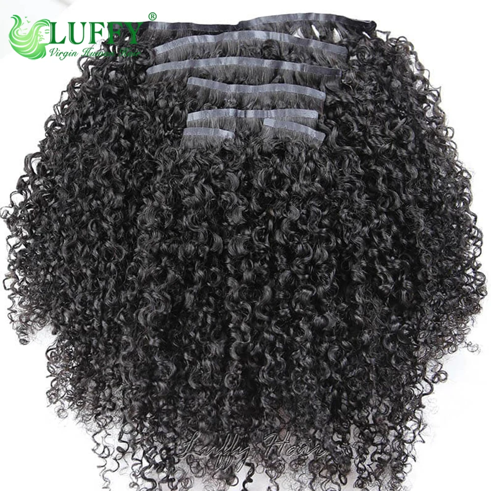 Afro Kinky Curly Seamless Clip Ins Human Hair PU Clip In Hair Extensions For Black Women Skin Weft Burmese Human Hair Extension