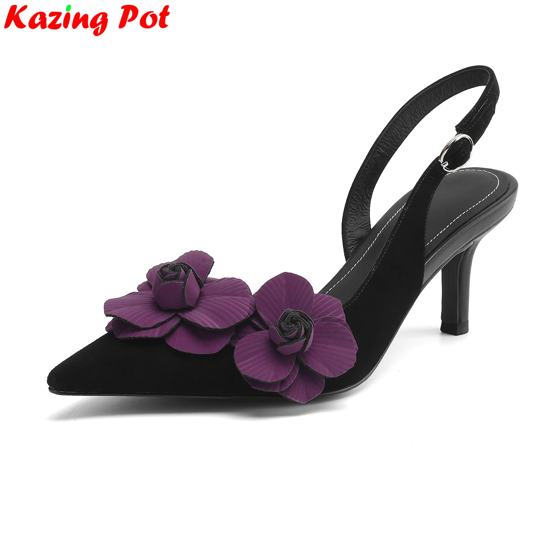 

Krazing Pot Genuine Leather Pointed Toe High Heels Elegant Sexy Summer Shoes Dating Flower Party Slingback Wedding Women Pumps