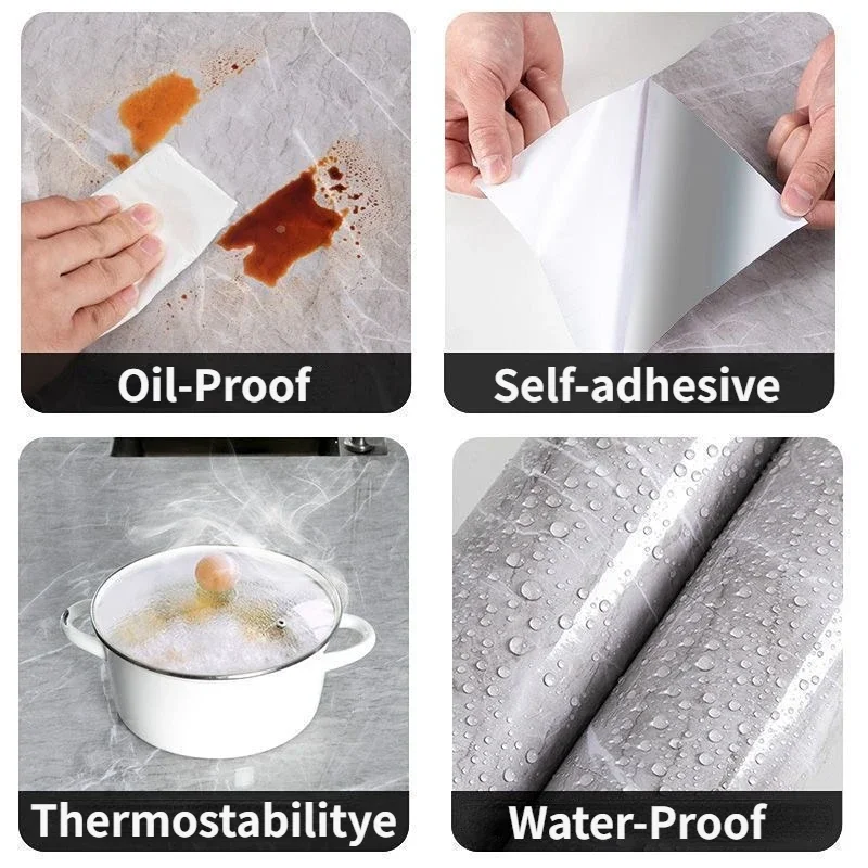 5M Marble Self Adhesive Wallpaper Waterproof Oil Proof Kitchen Stickers Thermostability Decorative Film Home Decor
