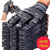 24/48pcs Nylon Work Gloves Wear Resistant For Woodworking Gardening Outdoor Camping Climbing Fishing Non-slip Mittens