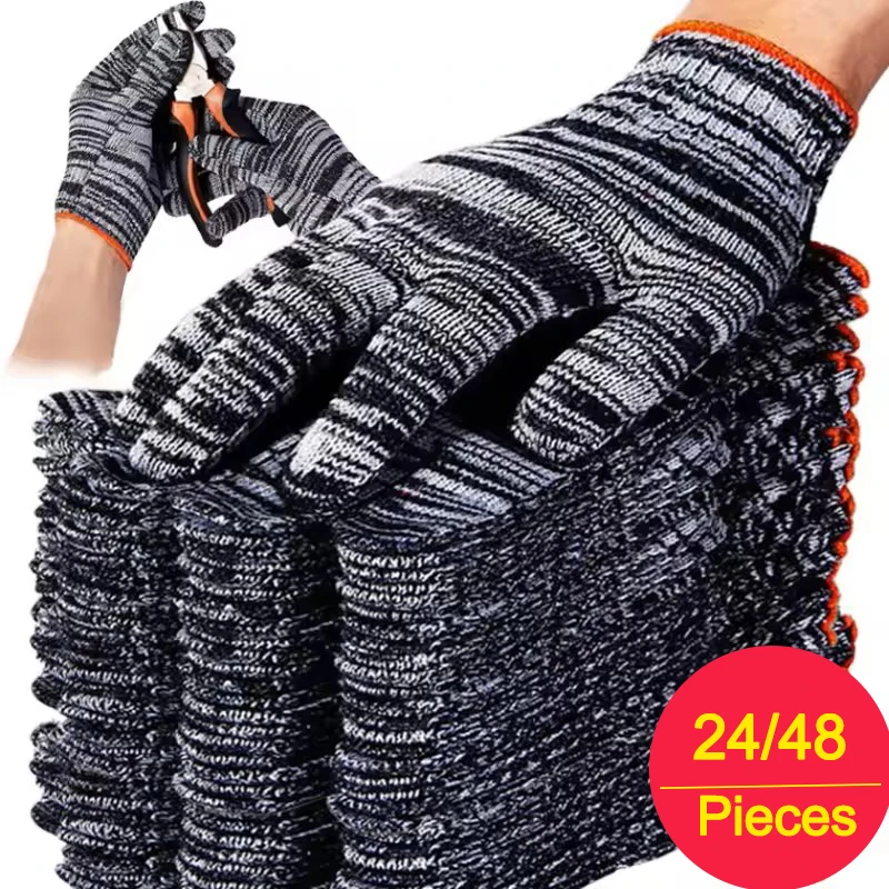 24/48pcs Nylon Work Gloves Wear Resistant For Woodworking Gardening Outdoor Camping Climbing Fishing Non-slip Mittens