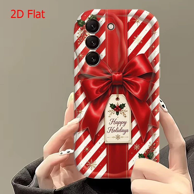 Red Striped Christmas Gift Box Phone Case For Samsung Galaxy S25 FE S26 S22 S23 S24 Ultra Plus A56 A55 A37 A36 A27 A26 A16 Cover