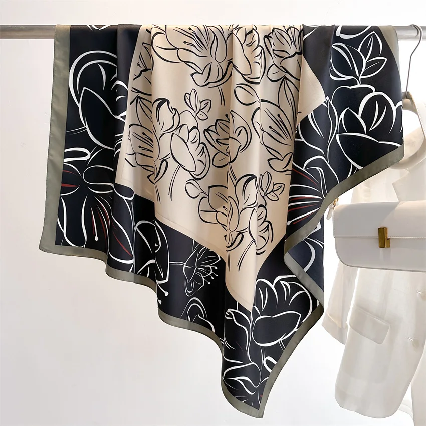 2026 New Fashion Luxury Printing 90*90CM Women Scarf Satin Twill Square Big Shawl Elegant Headscarf Beach Sun Protection Bandana