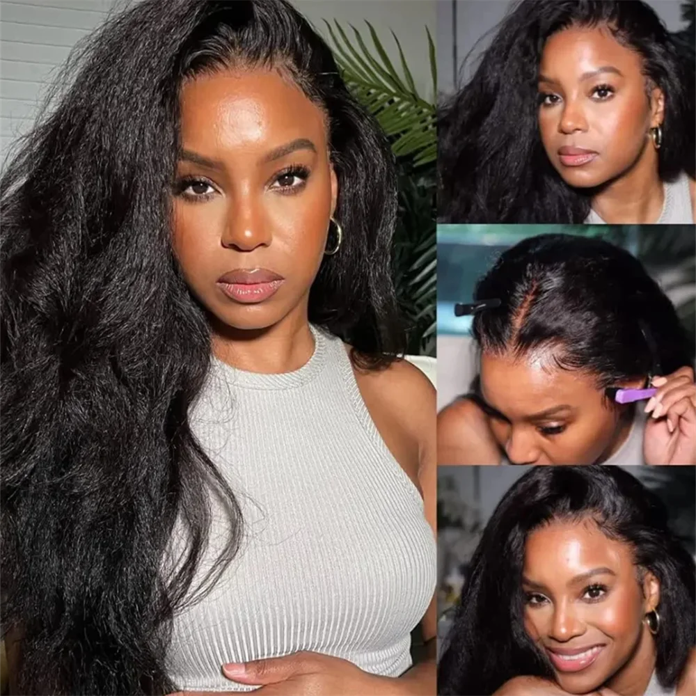 

Yaki Straight Soft Long Natural Black 26Inch13x4 HD Lace Front Wig For Women Synthetic Preplucked Glueless Baby Hair Daily