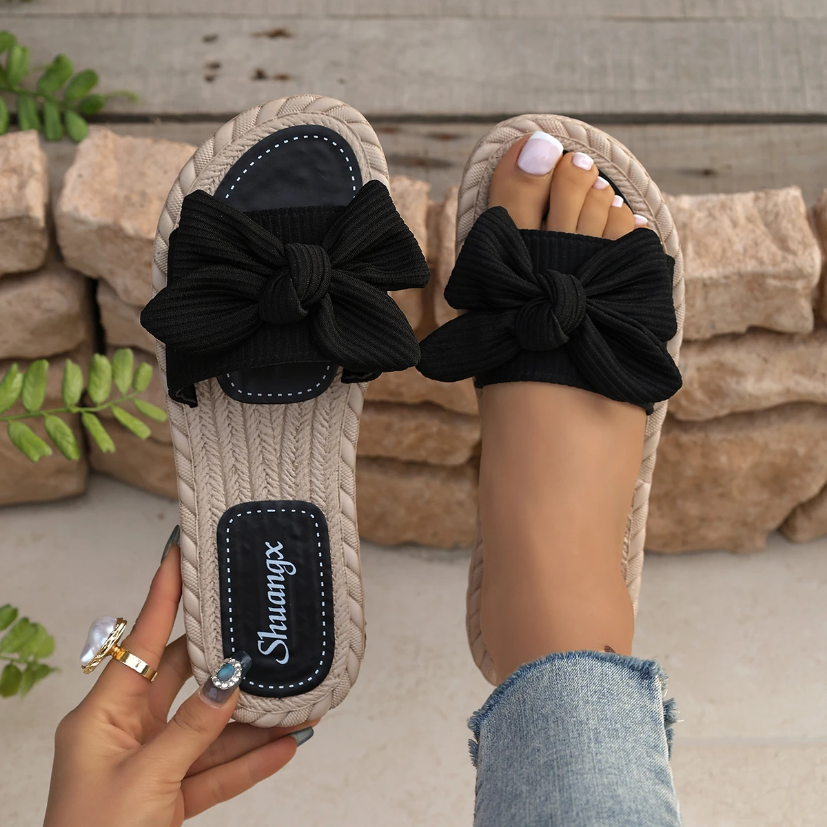 

Trend Women Slippers Walking Slides Women Casual Bowknot Round Toe Sandals Lightweight Outdoor Shoes Summer Beach Slippers