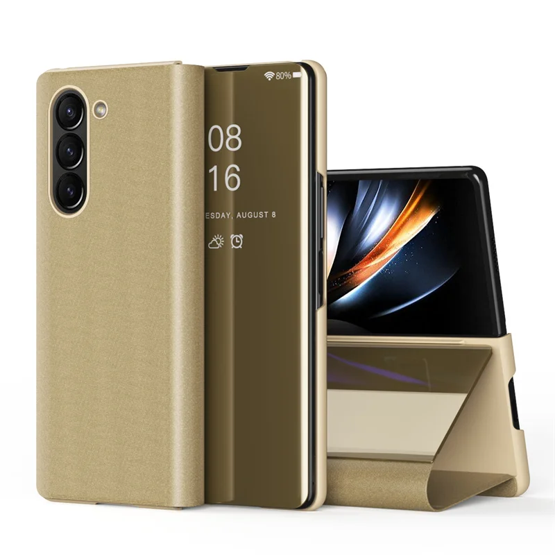 Voor Samsung Galaxy Z Fold 7 6 5 4 3 5G Fold7 Mode Slanke Plastic Schokbestendige Telefoon Case Spiegel Boek Stand Beschermende Smart Cover