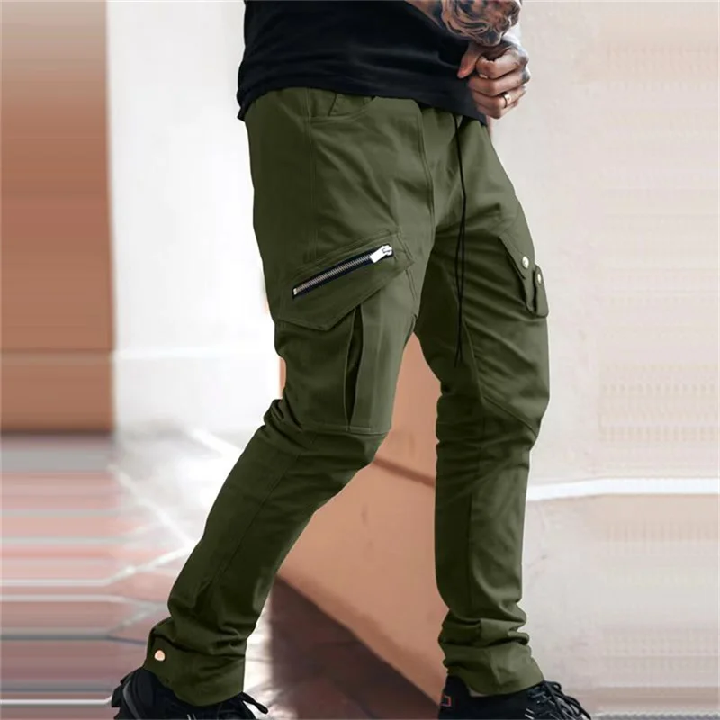 Calça de harém de bolso lateral masculina com zíper, preta, hip-hop, corredores casuais masculinos, moda streetwear, 2022