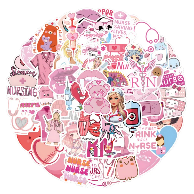 10/50/100Pcs Pink Nurse Stickers Graffiti Waterproof Sticker Luggage Suitcase Notebook Laptop Motorbike