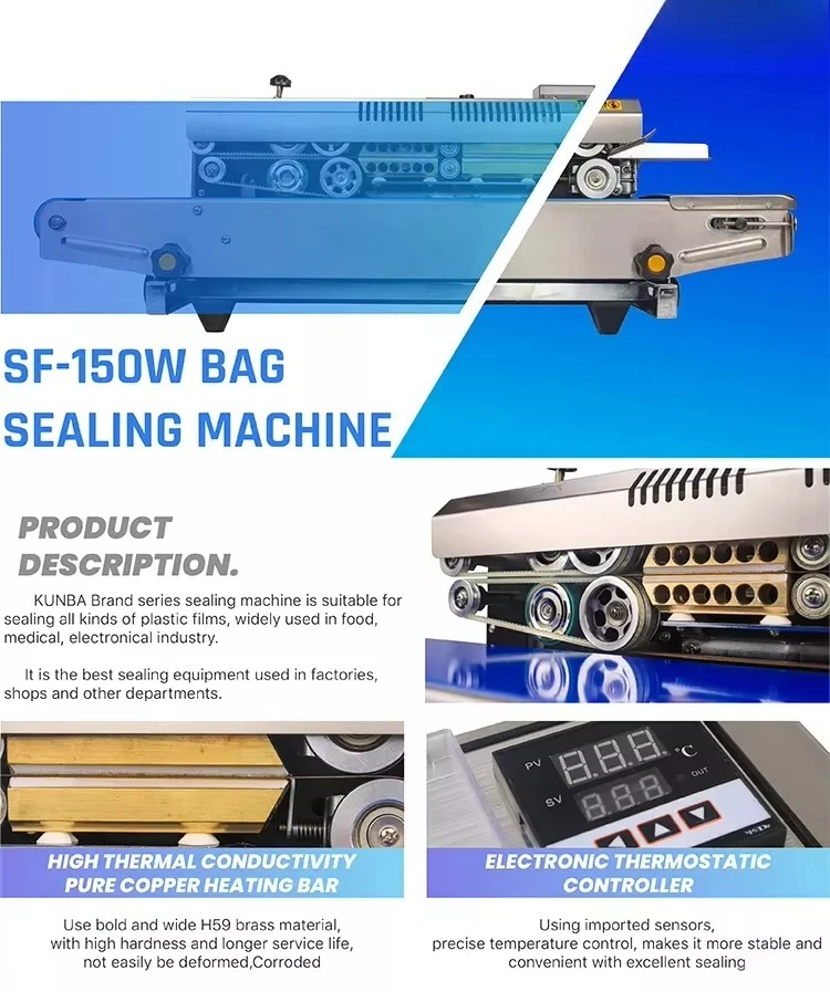 CE Film Pouch Date Printing Packet Food Bag Plastic Motor Vertical Continuous Band Sealing Sealer Machine for Beverages