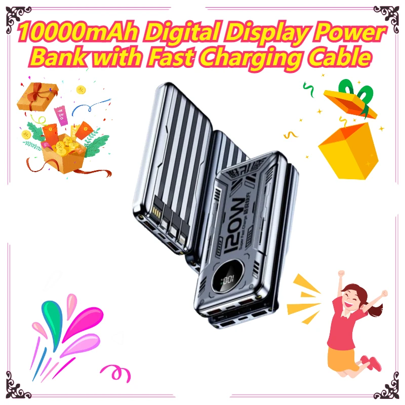 

10000mAh Digital Display Power Bank with Fast Charging Cable