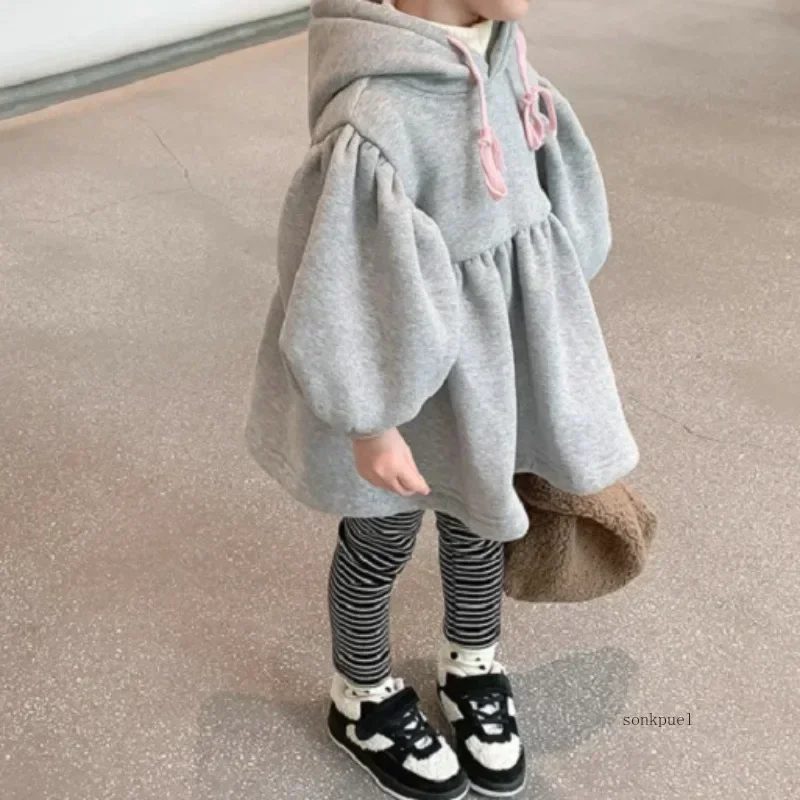 Winter Children Girls Dress Lovely Warm Hoodie Baby Cotton Dresses Sweatshirts Kids Tops