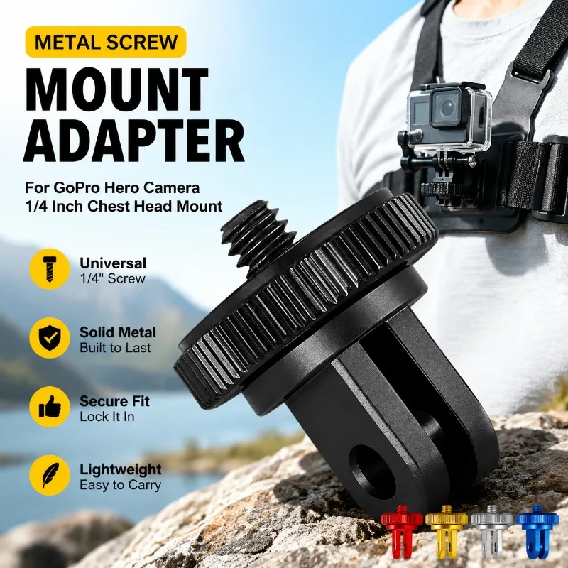 Sports Camera Gopro Adapter with Standard 1/4 Inch Screw Connector Chest Harness Helmet Convert Bracket Universal Photographic