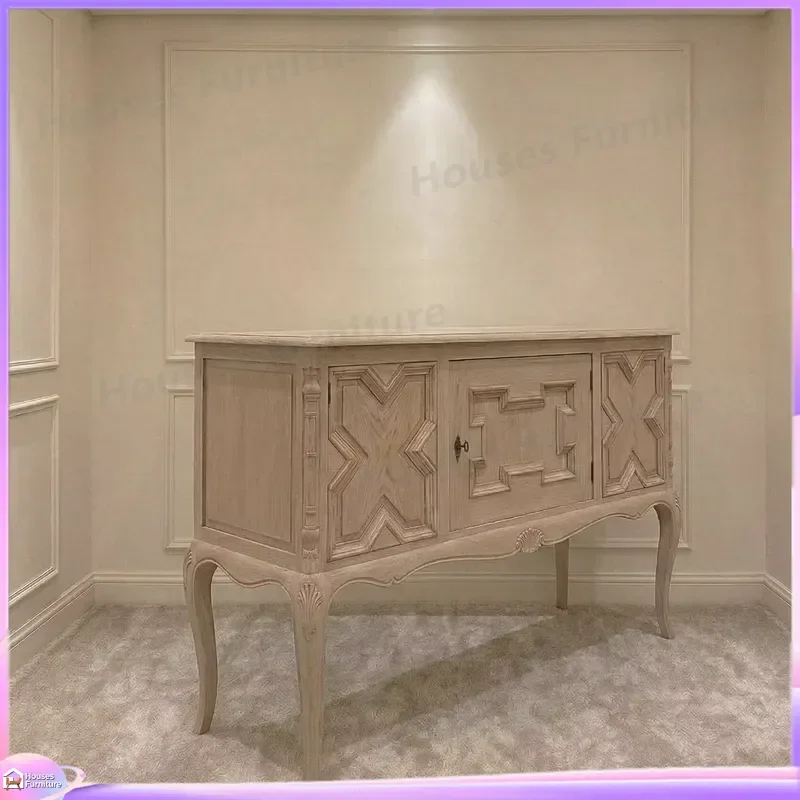 American Country French Retro Solid Wood Shoe Cabinet Living Room Storage Organizer Entryway Bench Locker Furniture Home view 4