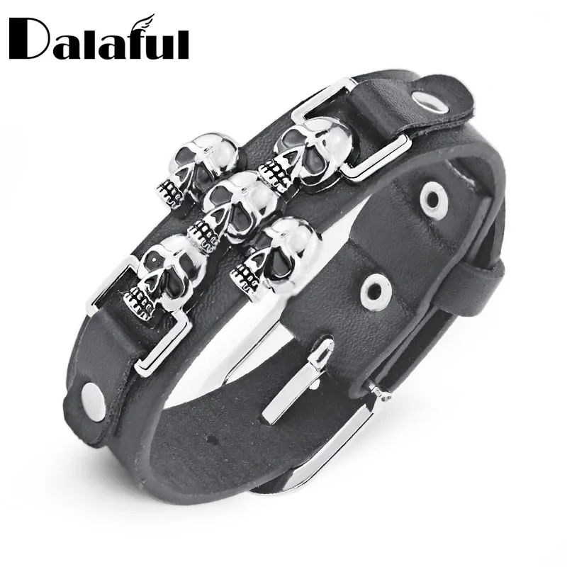 Skeleton Skull Punk Gothic Rock Leather Belt Buckle  Bracelets For Women Men Bracelets & Bangles S301