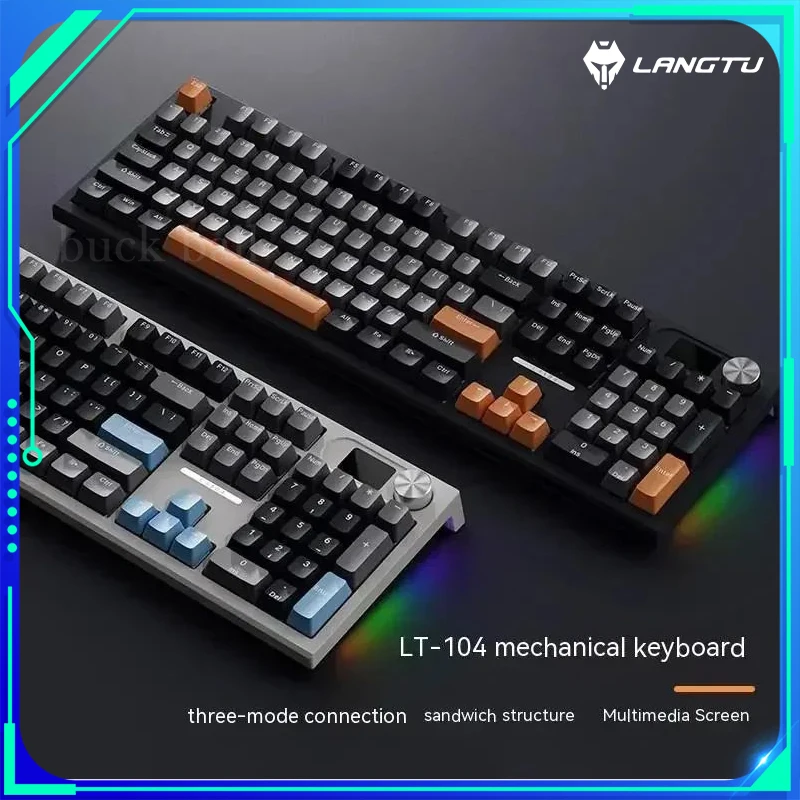 

LANGTU LT104 Smart Screen Multifunctional Knob Three Mode RGB Hot Swap Wireless Gaming Keyboard Ergonomics PBT Pc Gamer Office