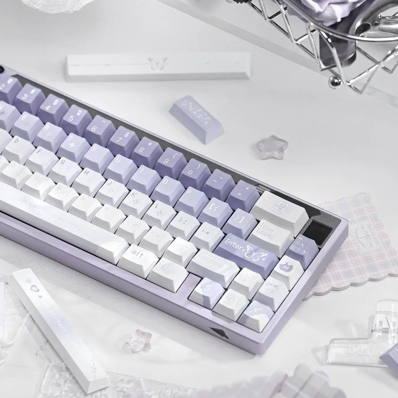 Muse Butterfly Purple PBT 5-Side Dye-Sub Keycaps, Cherry Profile Full Set Custom Keycaps for MX Mechanical Keyboard FOA Height