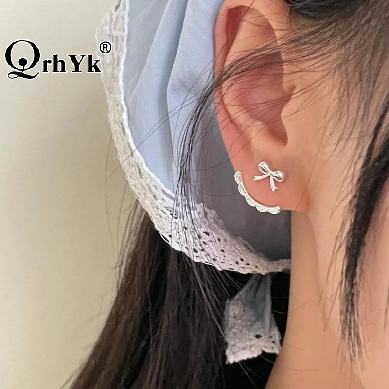 Sweet Cute Bow Stud Earrings for Women Korea Ribbon Earrings Simple Minimalist Ear Piercing Jewelry Gifts