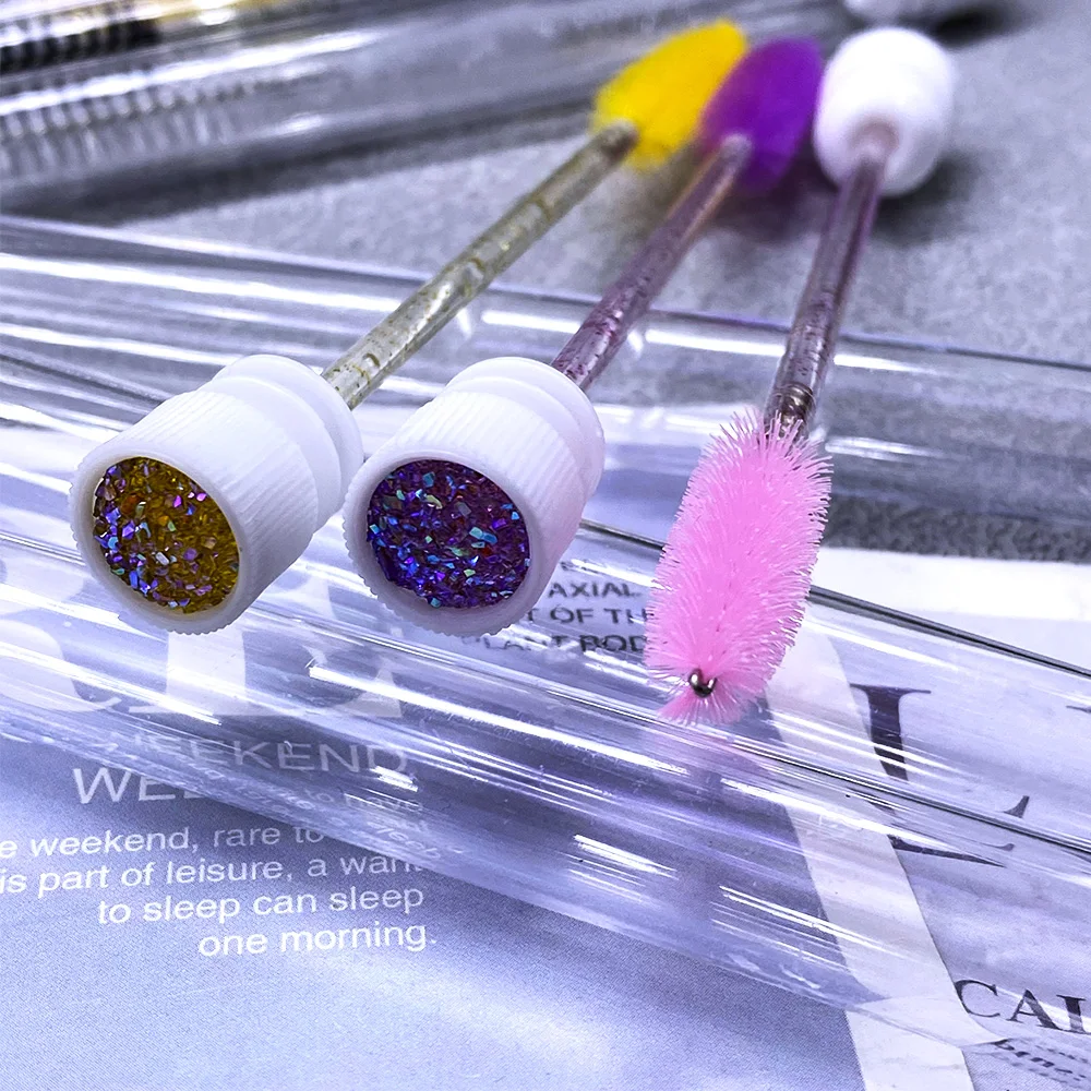 12/24 Uds cepillo de cejas reutilizable tubo cepillo de pestañas de cristal cepillo de cejas reemplazable a prueba de polvo cepillo de maquillaje de diamante brillante