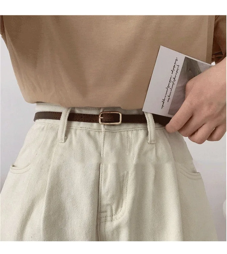 يونيسكس ريترو PU حزام جلدي مع مشبك للجينز حزام الخصر الدقيق للرجال والنساء إبرة مشبك الخصر