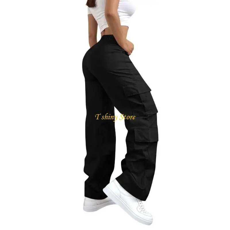 N58F Women Workout Pants High Waist Drawstring Wide Leg Leisure Outdoor Trousers