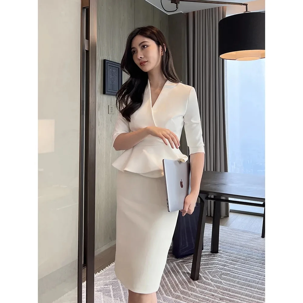 Summer Skirt Set Slim Blazer And Pencil Mini Skirts Women Career White Blazers Coats Office Lady Femme Two Piece Set