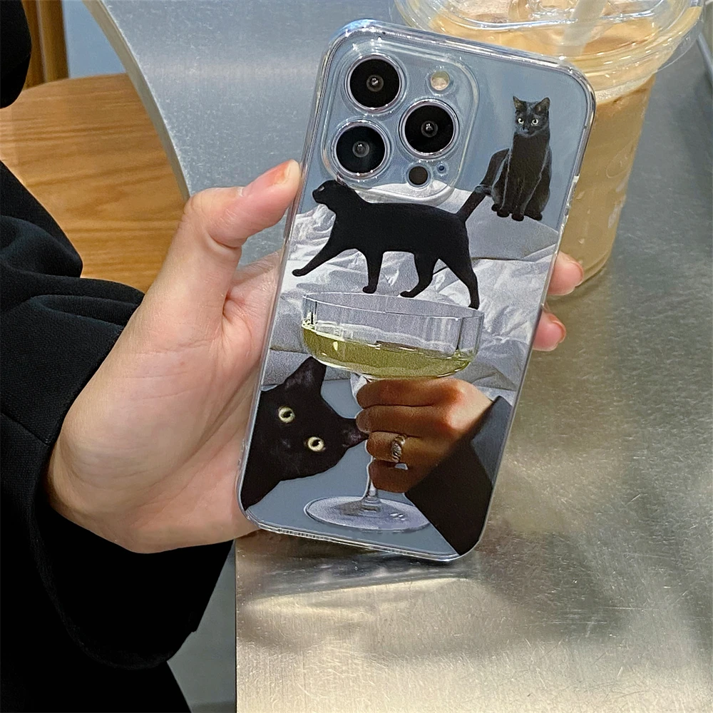 Korean Cute Cat Goblet Couple Phone Case For Samsung S24 S23 S22 S21 S20 S10 FE Note20 Note10 Plus Ultra Lite 5G Soft TPU Cover