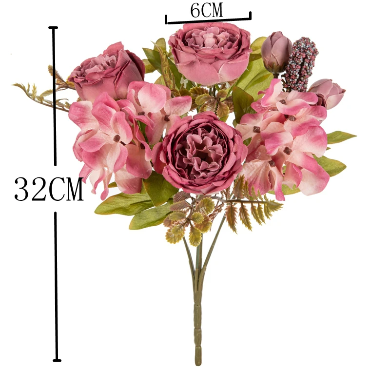1/3 Stück künstliche Blumen Weihnachtsgirlande Hochzeit Garten Rosen Fotos Bogen Pfingstrose Blumensträuße Home Room Decor Seidenhortensien – Detail 1