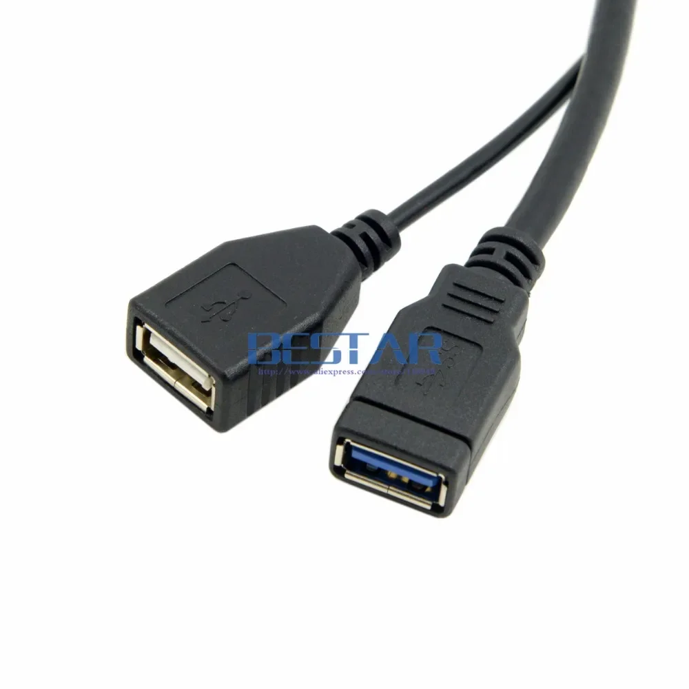 검정색 USB 3.0 USB3.0 남성-듀얼 USB 여성 추가 전원 데이터 Y 연장 케이블 20cm 2.5" 모바일 하드 디스크용