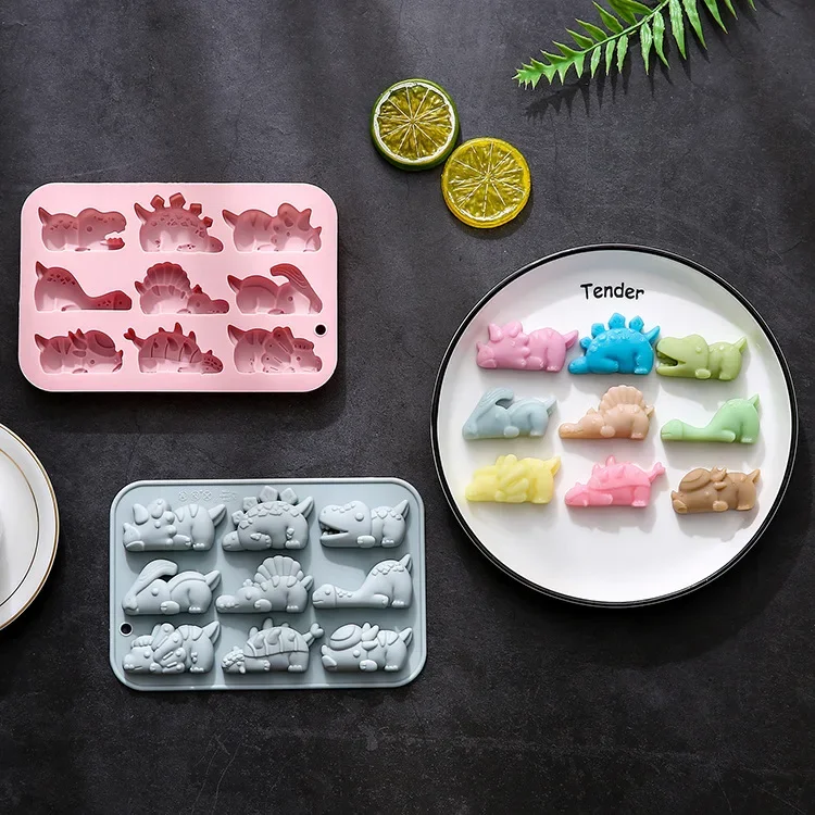 

9 Holes, 9 Different Dinosaur Shapes, Silicone Molds,Fondant Cake Chocolate Mold Ice Cube Cake Mould Baking Accessories