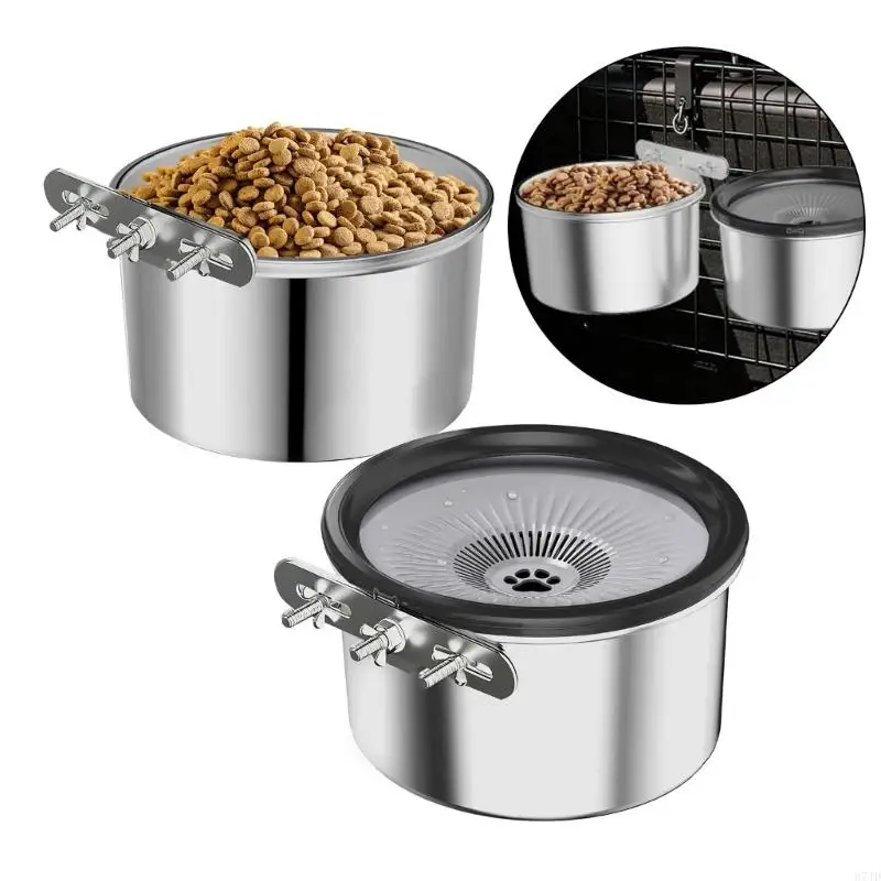 2lots Mounted Dog Bowl for Feeding and Watering with Removable 304-Grade Bowls, Drinking-Control Insert and Hand-Installed 37JD