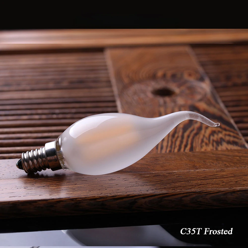 C35 Frosted Glass Candle Light Bulbs 4W 6W E14 E12 Warm White LED Filament Bent Tip for Living Room Chandelier Replaceable Bulbs