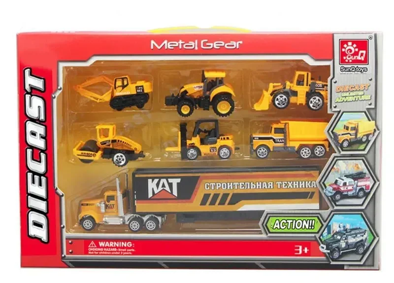 

1:64 7pcs/set Alloy Construction vehicle Excavator Bulldozer Road roller Dump Container truck car collection model gift toy