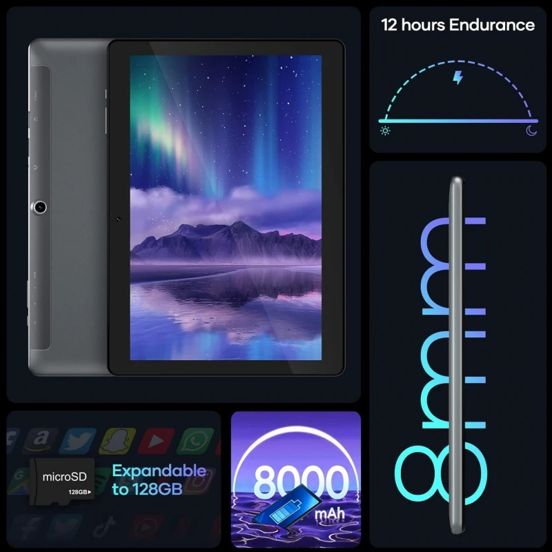 10.1인치 안드로이드 11 태블릿 PC 3GB 램 32GB 저장용량 CPU SC9863 FC10 옥타코어 1.6GHz 1920x1200 IPS FHD 듀얼 카메라 WIFI 타입 C