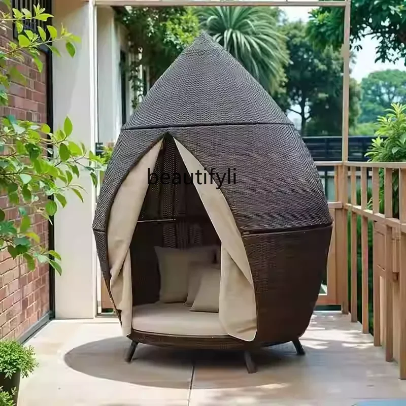 Açık rattan yatak yatak ve kahvaltı bahçe otel villa avlu gazebo yuvarlak yatak kanepe