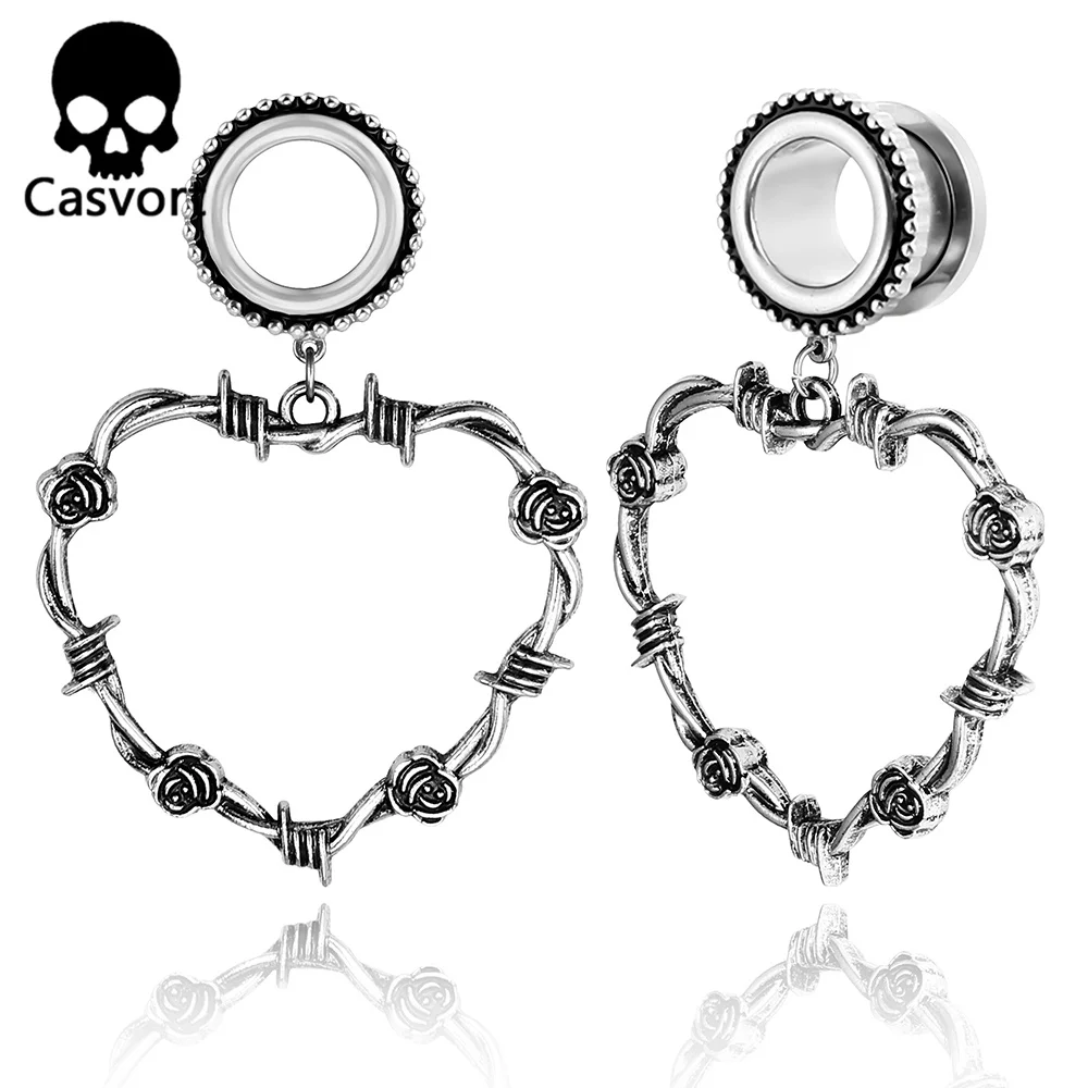 Casvort 2pcs New Heart Ear Plugs Tunnels Gauges 316 Stainless Steel Earrings Stretched Lobe Fashion Body Jewelry Expansions