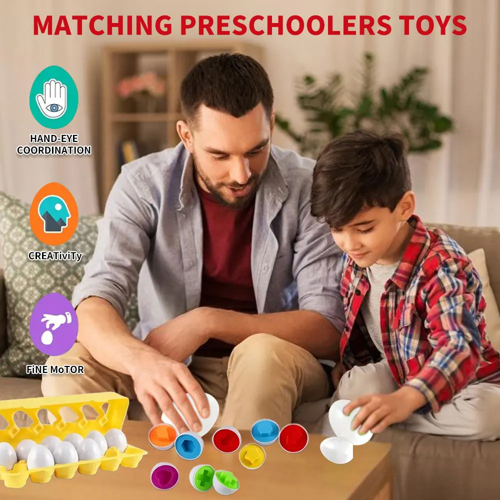 Brinquedos de combinação de formas, caixas de ovos simuladas, educação infantil, iluminação cognitiva, resolução de quebra-cabeças, ovos inteligentes, foco
