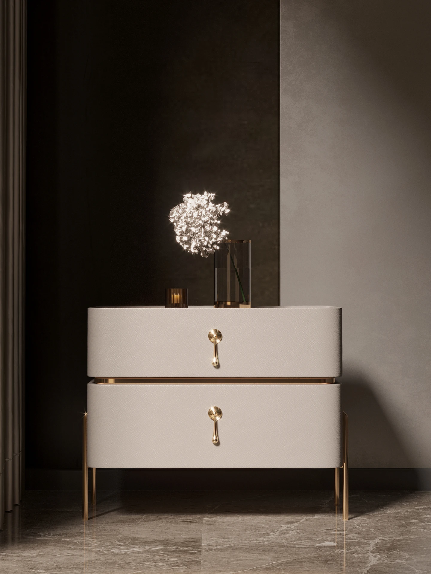 

Light luxury bedside table Small apartment Leather home Modern Italian bedroom Storage Bedside table INS